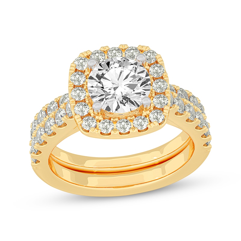 Lab-Created Diamonds by KAY Round-Cut Cushion Frame Bridal Set 3 ct tw 14K Yellow Gold