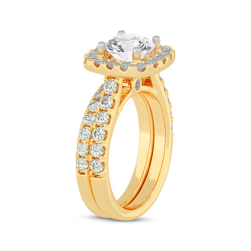 Lab-Created Diamonds by KAY Round-Cut Cushion Frame Bridal Set 3 ct tw 14K Yellow Gold