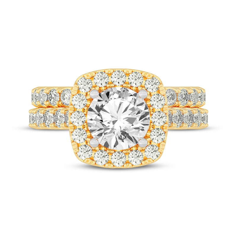Main Image 3 of Now + Forever Lab-Grown Diamonds Round-Cut Cushion Frame Bridal Set 3 ct tw 14K Yellow Gold