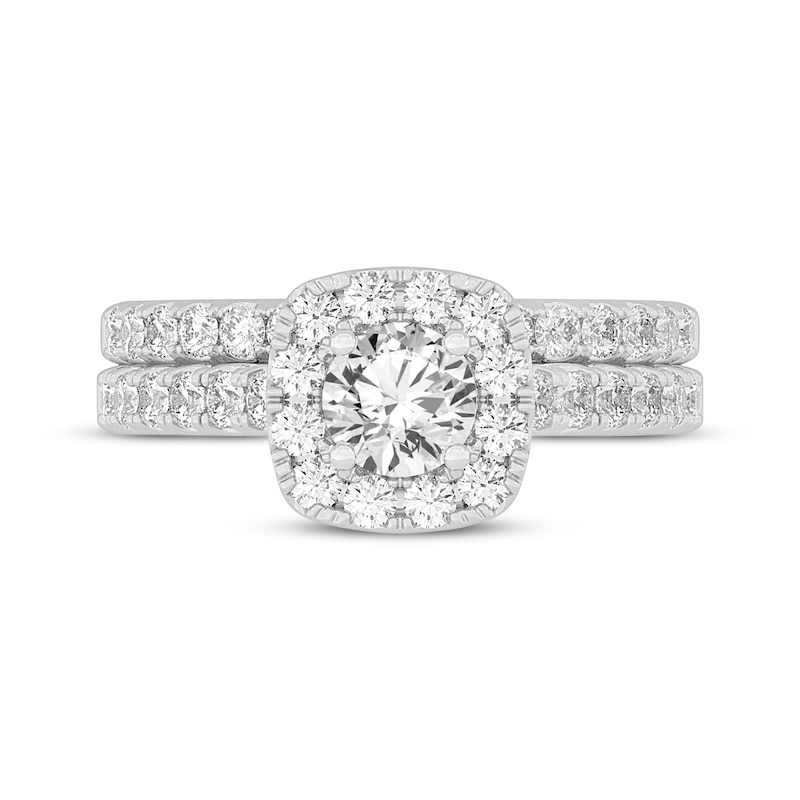 Main Image 3 of Now + Forever Lab-Grown Diamonds Round-Cut Cushion Frame Bridal Set 1-1/2 ct tw 14K White Gold