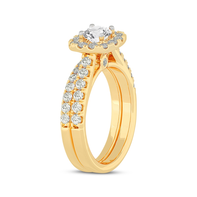 Lab-Created Diamonds by KAY Round-Cut Cushion Frame Bridal Set 1-1/2 ct tw 14K Yellow Gold