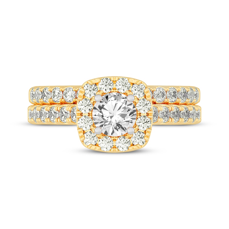 Main Image 3 of Now + Forever Lab-Grown Diamonds Round-Cut Cushion Frame Bridal Set 1-1/2 ct tw 14K Yellow Gold