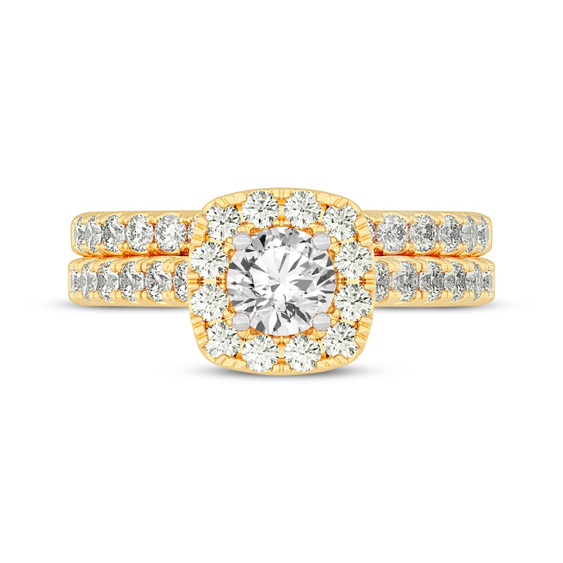 Lab-Created Diamonds by KAY Round-Cut Cushion Frame Bridal Set 1-1/2 ct tw 14K Yellow Gold