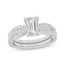 Now + Forever Lab-Grown Diamonds Emerald-Cut Twist Shank Bridal Set 2 ct tw 14K White Gold