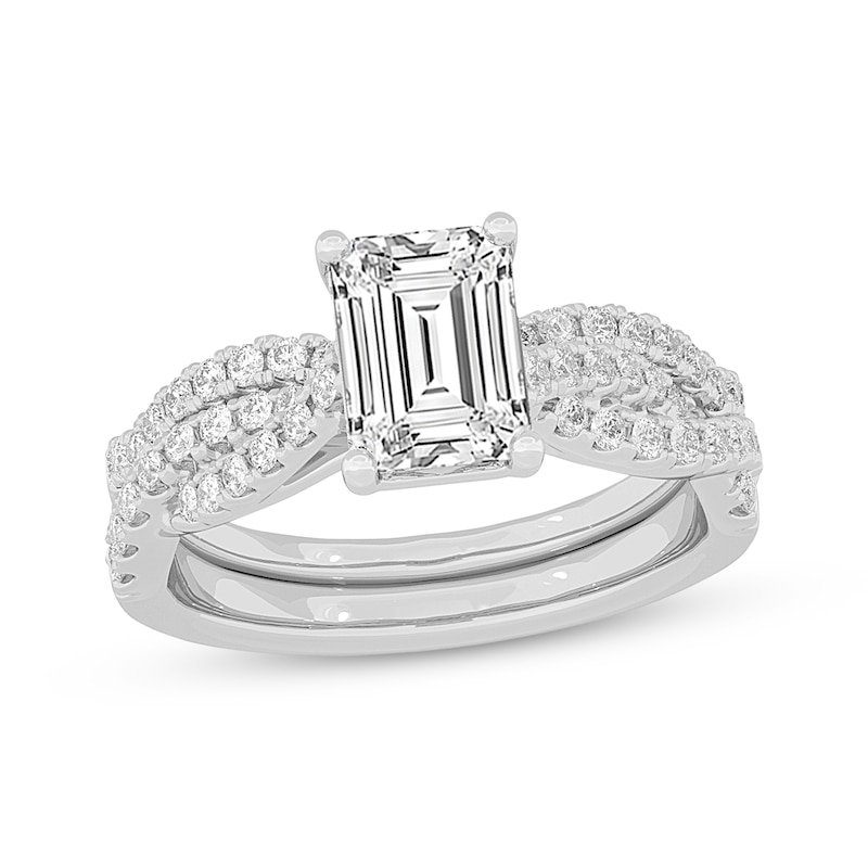 Main Image 1 of Now + Forever Lab-Grown Diamonds Emerald-Cut Twist Shank Bridal Set 2 ct tw 14K White Gold