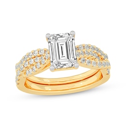 Now + Forever Lab-Grown Diamonds Emerald-Cut Twist Shank Bridal Set 2 ct tw 14K Yellow Gold