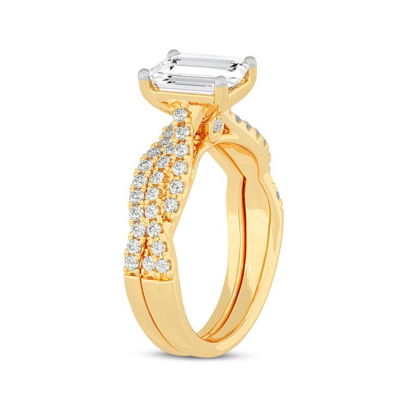 Lab-Created Diamonds by KAY Emerald-Cut Twist Shank Bridal Set 2 ct tw 14K Yellow Gold