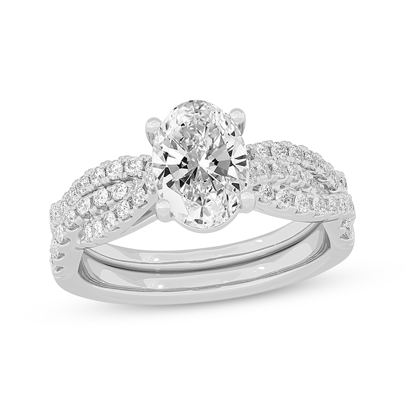 Main Image 1 of Now + Forever Lab-Grown Diamonds Oval-Cut Twist Shank Bridal Set 2 ct tw 14K White Gold