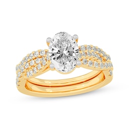 Now + Forever Lab-Grown Diamonds Oval-Cut Twist Shank Bridal Set 2 ct tw 14K Yellow Gold