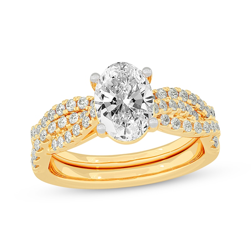 Main Image 1 of Now + Forever Lab-Grown Diamonds Oval-Cut Twist Shank Bridal Set 2 ct tw 14K Yellow Gold