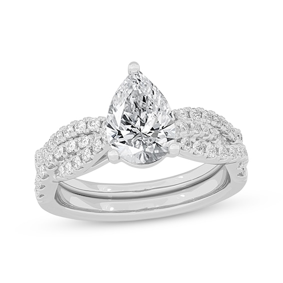 Now + Forever Lab-Grown Diamonds Pear-Shaped Twist Shank Bridal Set 2 ct tw 14K White Gold