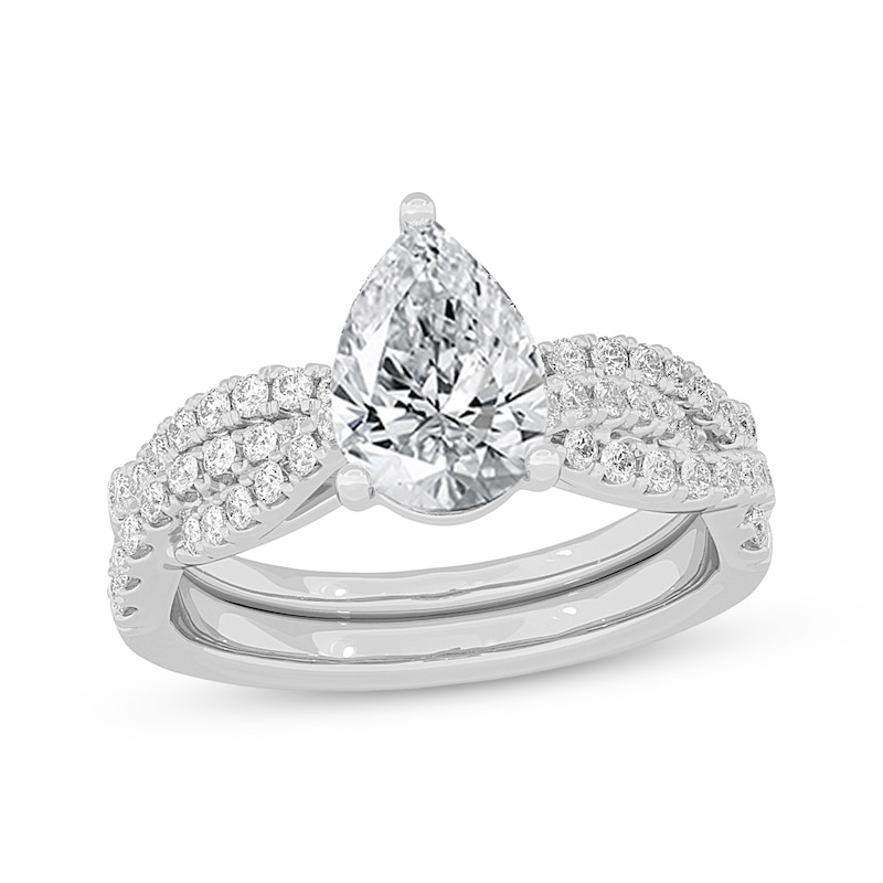 Lab-Created Diamonds by KAY Pear-Shaped Twist Shank Bridal Set 2 ct tw 14K White Gold