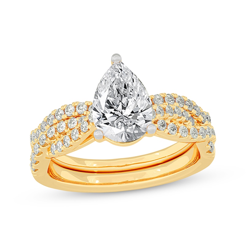 Lab-Created Diamonds by KAY Pear-Shaped Twist Shank Bridal Set 2 ct tw 14K Yellow Gold