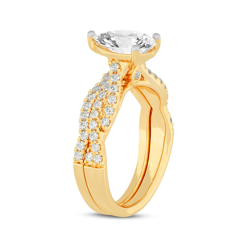 Main Image 2 of Now + Forever Lab-Grown Diamonds Pear-Shaped Twist Shank Bridal Set 2 ct tw 14K Yellow Gold