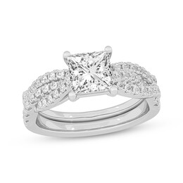 Now + Forever Lab-Grown Diamonds Princess-Cut Twist Shank Bridal Set 2 ct tw 14K White Gold