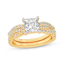 Now + Forever Lab-Grown Diamonds Princess-Cut Twist Shank Bridal Set 2 ct tw 14K Yellow Gold