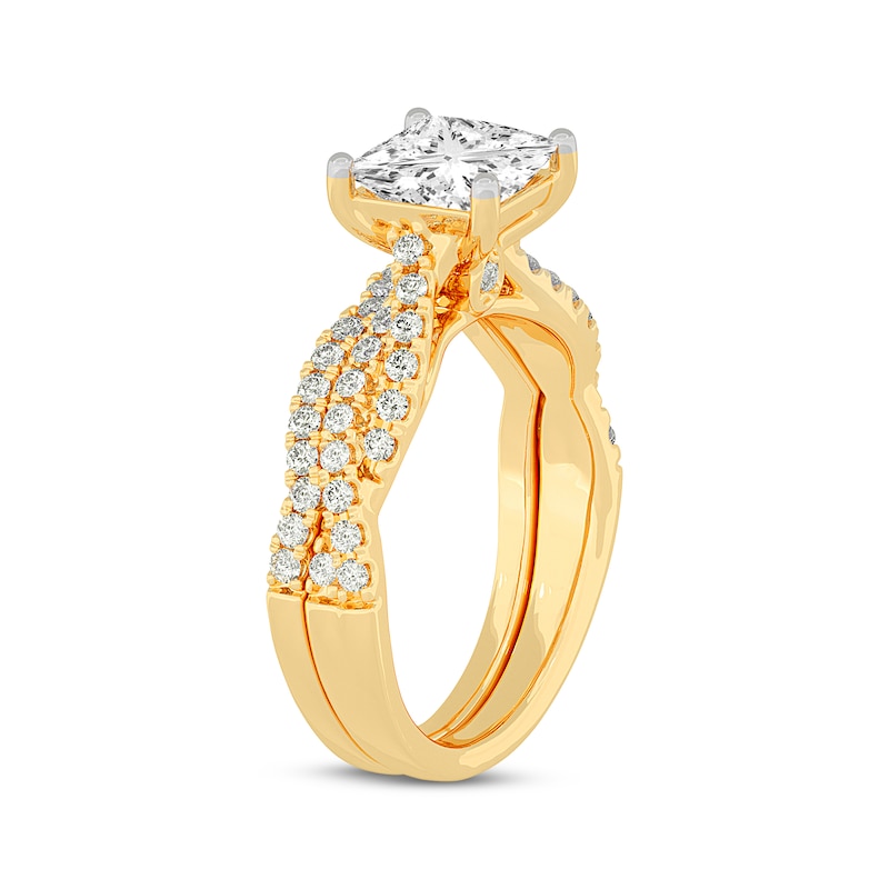 Main Image 2 of Now + Forever Lab-Grown Diamonds Princess-Cut Twist Shank Bridal Set 2 ct tw 14K Yellow Gold