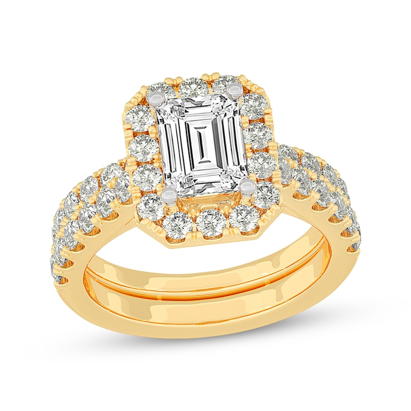 Main Image 1 of Now + Forever Lab-Grown Diamonds Emerald-Cut Bridal Set 3 ct tw 14K Yellow Gold