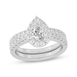 Now + Forever Lab-Grown Diamonds Pear-Shaped Bridal Set 1-1/2 ct tw 14K White Gold