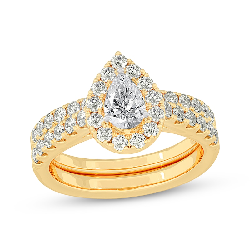 Lab-Created Diamonds by KAY Pear-Shaped Bridal Set 1-1/2 ct tw 14K Yellow Gold