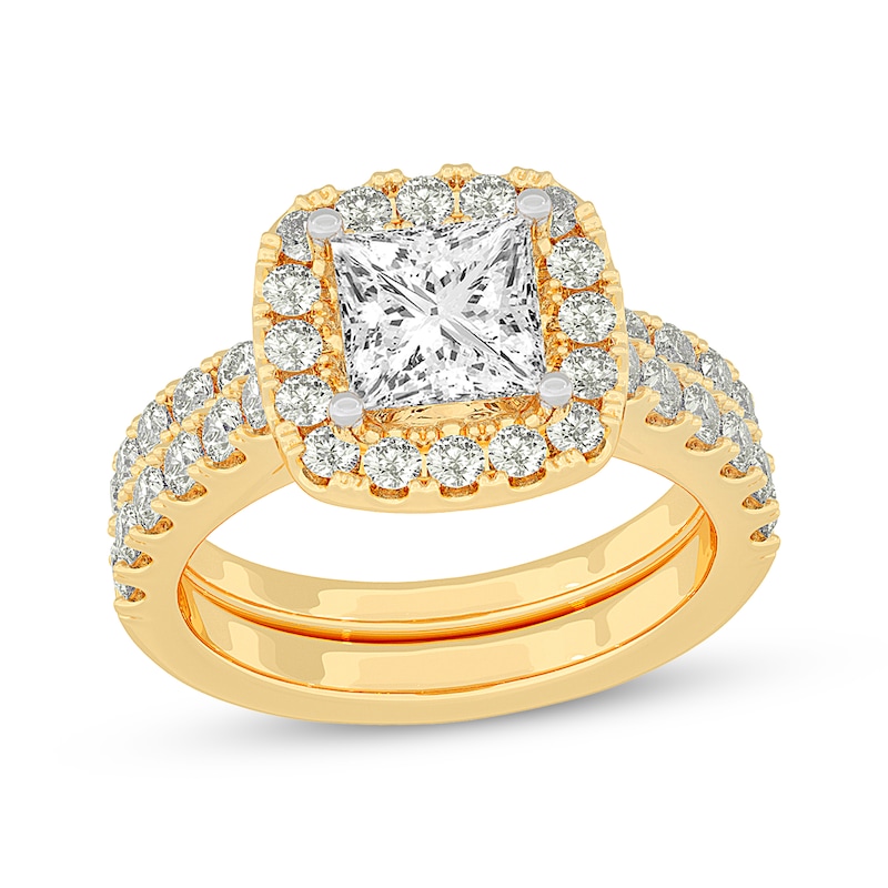 Main Image 1 of Now + Forever Lab-Grown Diamonds Princess-Cut Bridal Set 3 ct tw 14K Yellow Gold