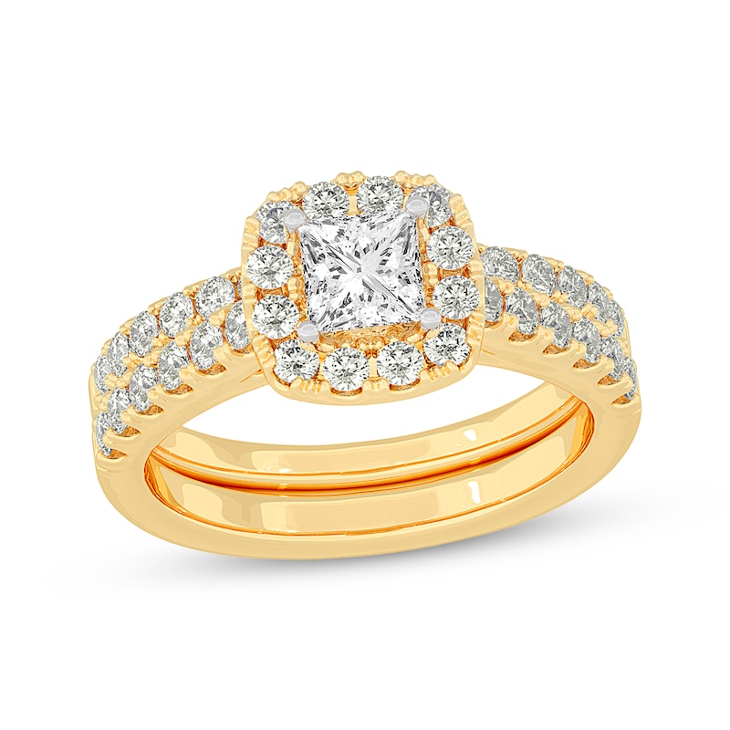 Main Image 1 of Now + Forever Lab-Grown Diamonds Princess-Cut Bridal Set 1-1/2 ct tw 14K Yellow Gold
