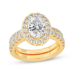 Now + Forever Lab-Grown Diamonds Oval-Cut Halo Bridal Set 3 ct tw 14K Yellow Gold