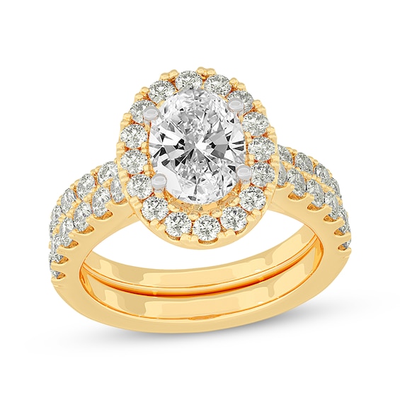 Lab-Created Diamonds by KAY Oval-Cut Halo Bridal Set 3 ct tw 14K Yellow Gold