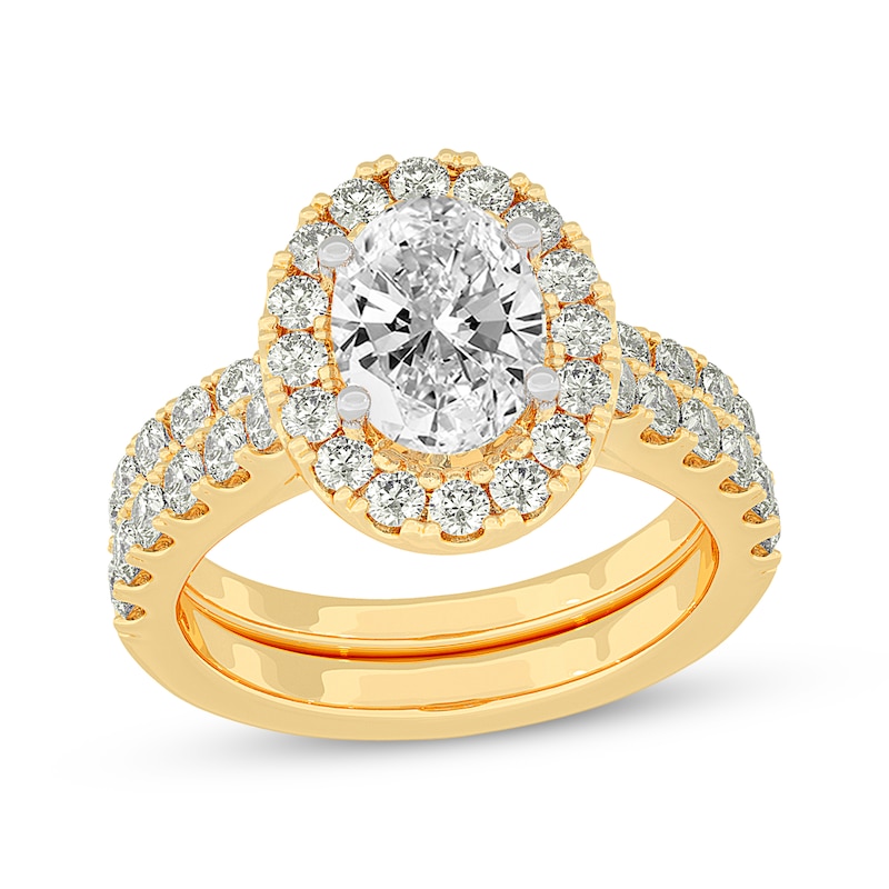 Main Image 1 of Now + Forever Lab-Grown Diamonds Oval-Cut Halo Bridal Set 3 ct tw 14K Yellow Gold