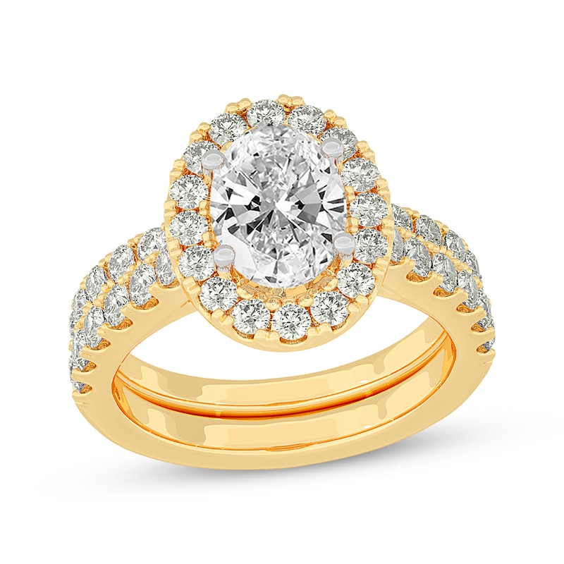 Lab-Created Diamonds by KAY Oval-Cut Halo Bridal Set 3 ct tw 14K Yellow Gold