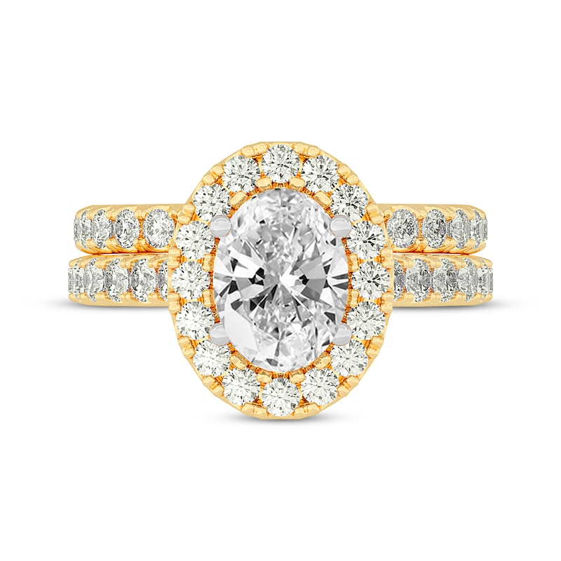 Lab-Created Diamonds by KAY Oval-Cut Halo Bridal Set 3 ct tw 14K Yellow Gold