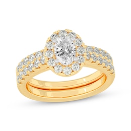 Now + Forever Lab-Grown Diamonds Oval-Cut Halo Bridal Set 1-1/2 ct tw 14K Yellow Gold