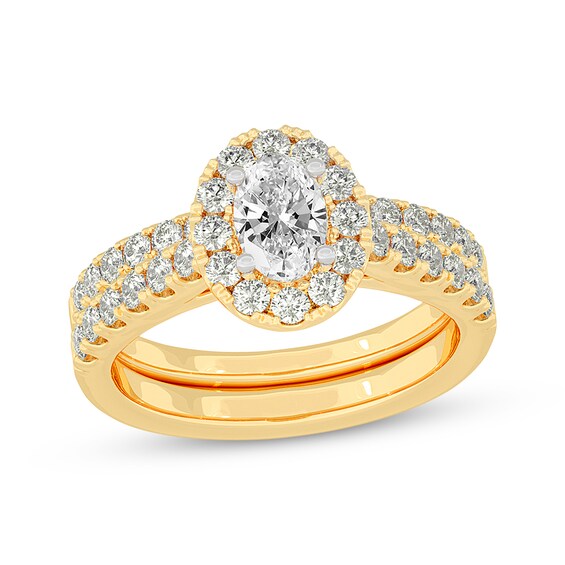 Now + Forever Lab-Grown Diamonds Oval-Cut Halo Bridal Set 1-1/2 ct tw 14K Yellow Gold