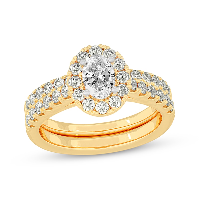 Main Image 1 of Now + Forever Lab-Grown Diamonds Oval-Cut Halo Bridal Set 1-1/2 ct tw 14K Yellow Gold