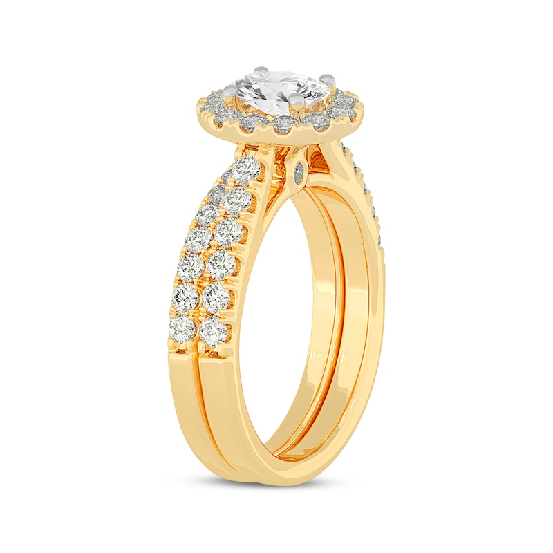 Lab-Created Diamonds by KAY Oval-Cut Halo Bridal Set 1-1/2 ct tw 14K Yellow Gold