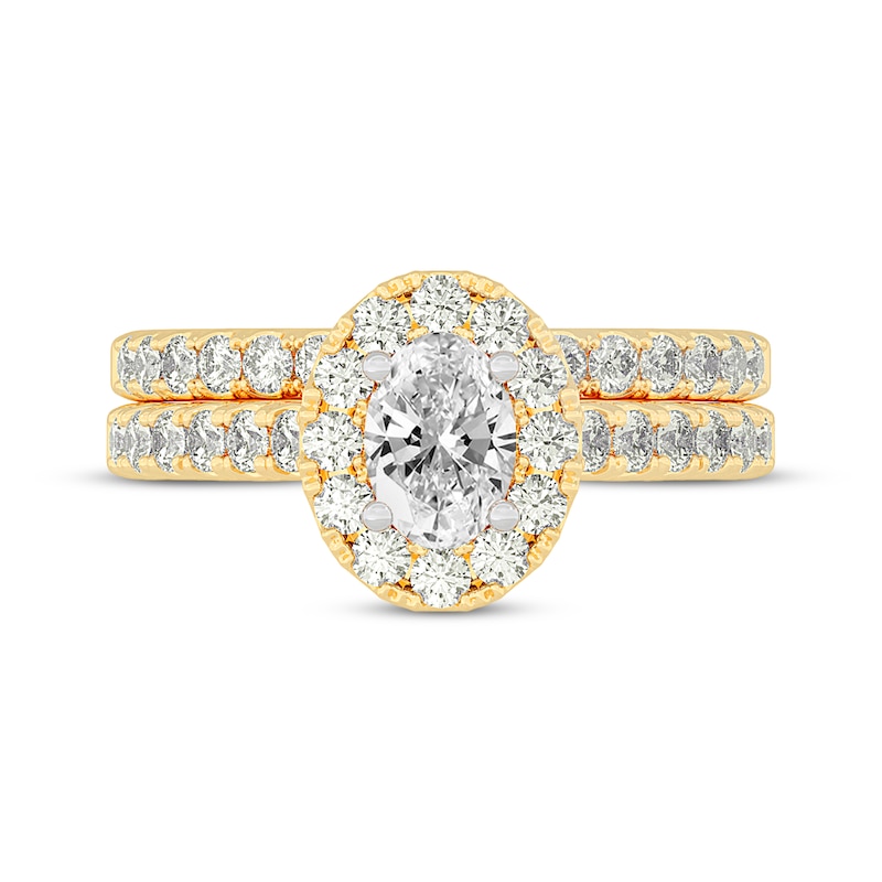 Main Image 3 of Now + Forever Lab-Grown Diamonds Oval-Cut Halo Bridal Set 1-1/2 ct tw 14K Yellow Gold