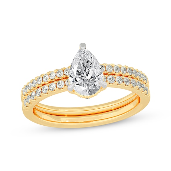 Now + Forever Lab-Grown Diamonds Pear-Shaped Bridal Set 1-3/8 ct tw 14K Yellow Gold