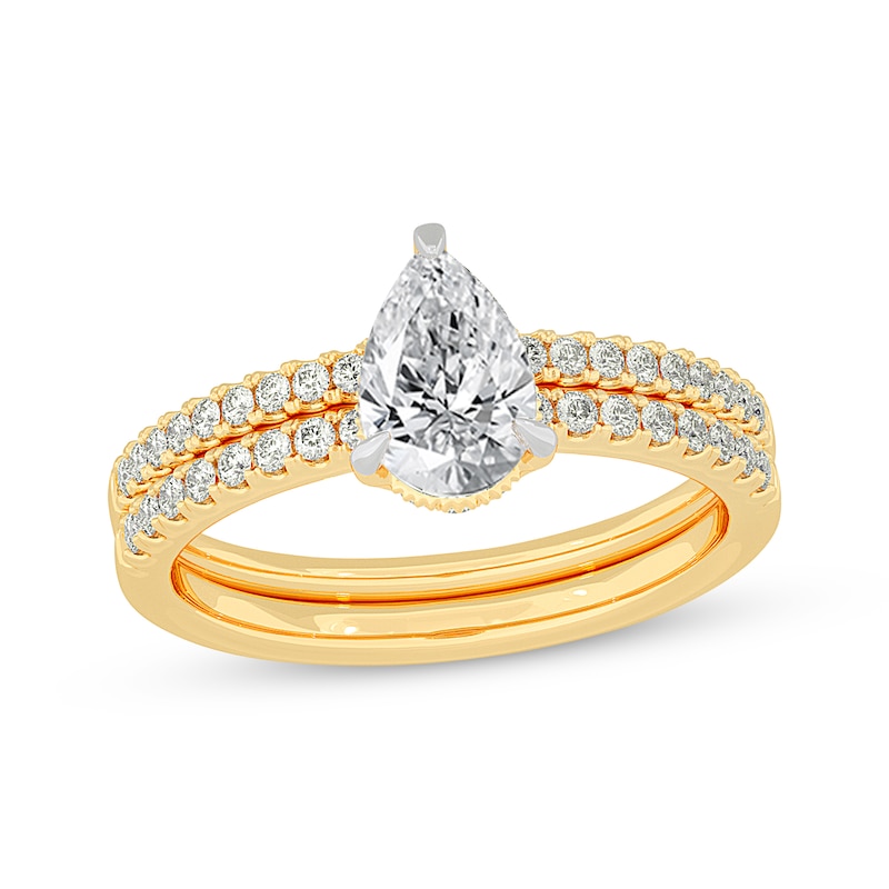 Main Image 1 of Now + Forever Lab-Grown Diamonds Pear-Shaped Bridal Set 1-3/8 ct tw 14K Yellow Gold