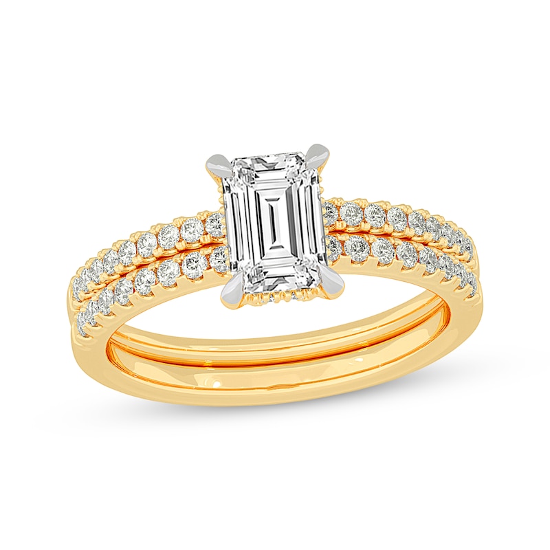 Main Image 1 of Now + Forever Lab-Grown Diamonds Emerald-Cut Bridal Set 1-3/8 ct tw 14K Yellow Gold