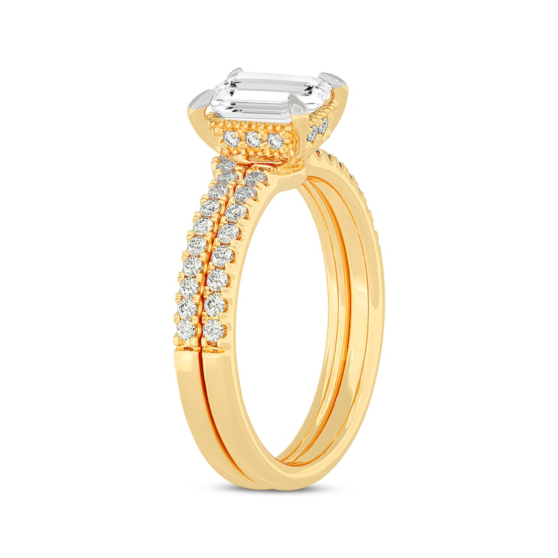 Main Image 2 of Now + Forever Lab-Grown Diamonds Emerald-Cut Bridal Set 1-3/8 ct tw 14K Yellow Gold