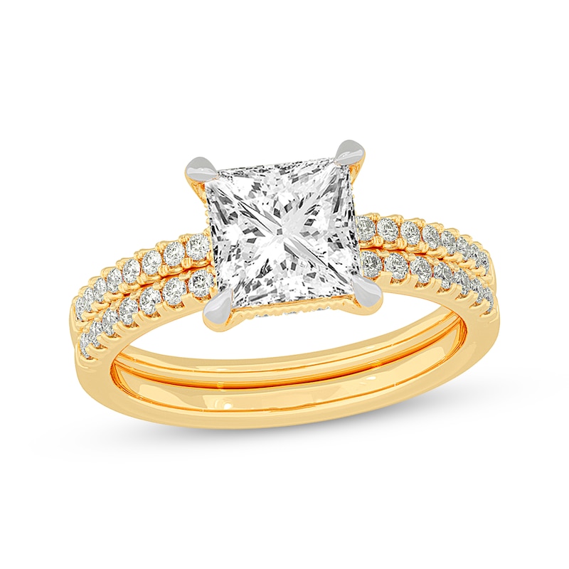 Main Image 1 of Now + Forever Lab-Grown Diamonds Princess-Cut Bridal Set 2-3/8 ct tw 14K Yellow Gold