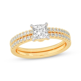 Now + Forever Lab-Grown Diamonds Princess-Cut Bridal Set 1-3/8 ct tw 14K Yellow Gold