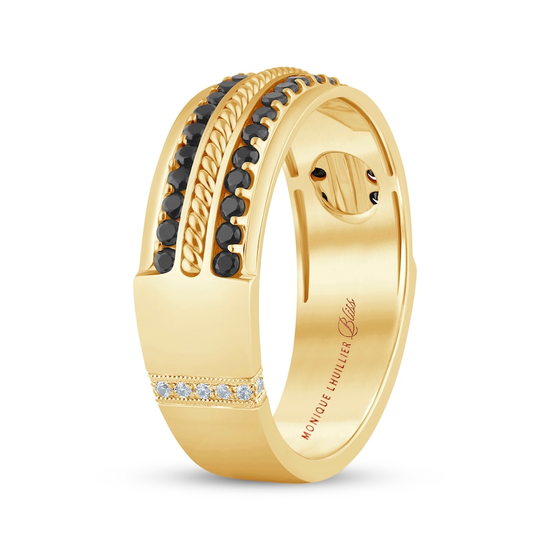 Monique Lhuillier Bliss Men's Black & White Diamond Wedding Ring 3/4 ct tw 18K Yellow Gold