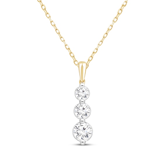 KAY Lab-Grown Diamonds Three-Stone Drop Necklace 1 ct tw 10K Yellow Gold