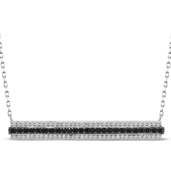 Black & White Diamond Bar Necklace 1/4 ct tw 10K White Gold 18"