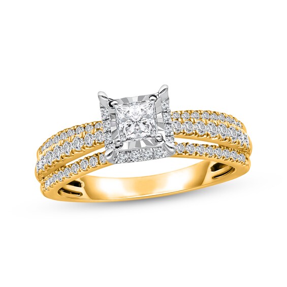 Now + Forever Princess-Cut Diamond Halo Engagement Ring 1 ct tw 14K Yellow Gold