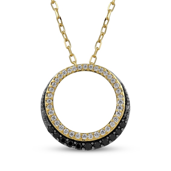 Black & White Diamond Circle Necklace 1/5 ct tw 10K Yellow Gold 18"