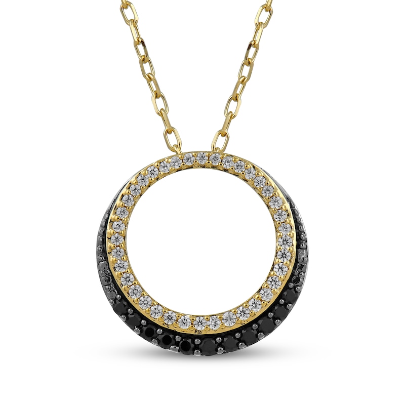 Main Image 1 of Black & White Diamond Circle Necklace 1/5 ct tw 10K Yellow Gold 18"