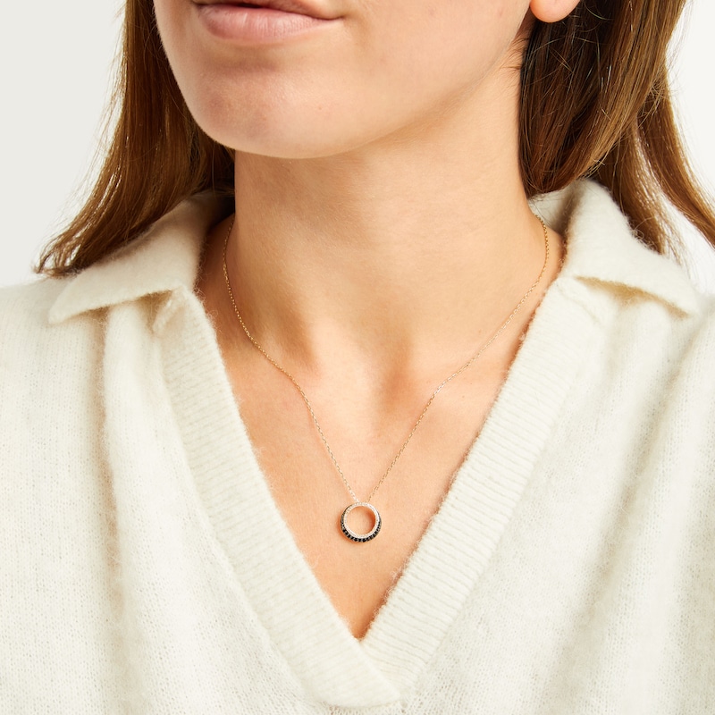 Main Image 3 of Black & White Diamond Circle Necklace 1/5 ct tw 10K Yellow Gold 18"