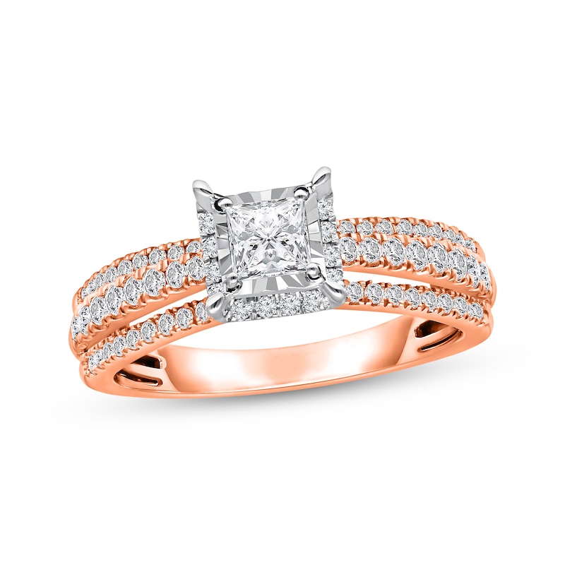 Main Image 1 of Now + Forever Princess-Cut Diamond Halo Engagement Ring 1 ct tw 14K Rose Gold